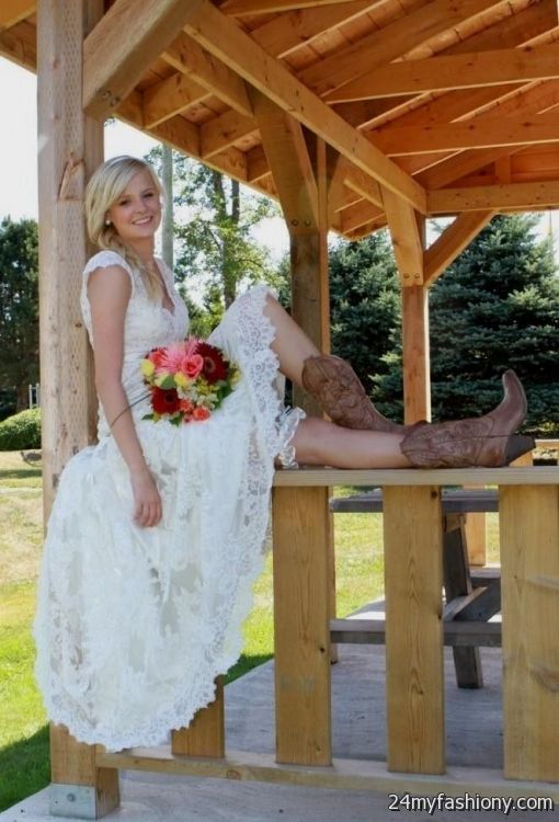 lace wedding dress with cowboy boots
