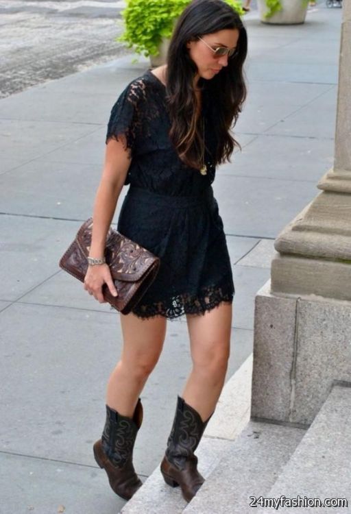 lace dress with cowboy boots