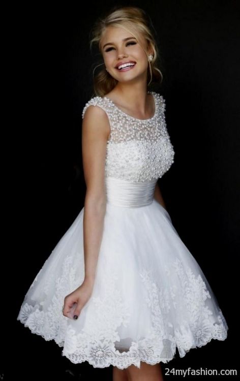 white graduation dresses for 8th grade with sleeves 2016-2017 ...