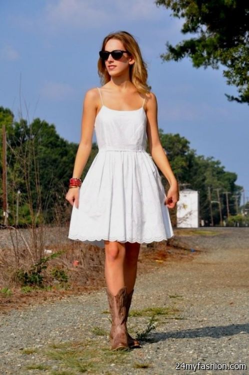 white lace dress with boots