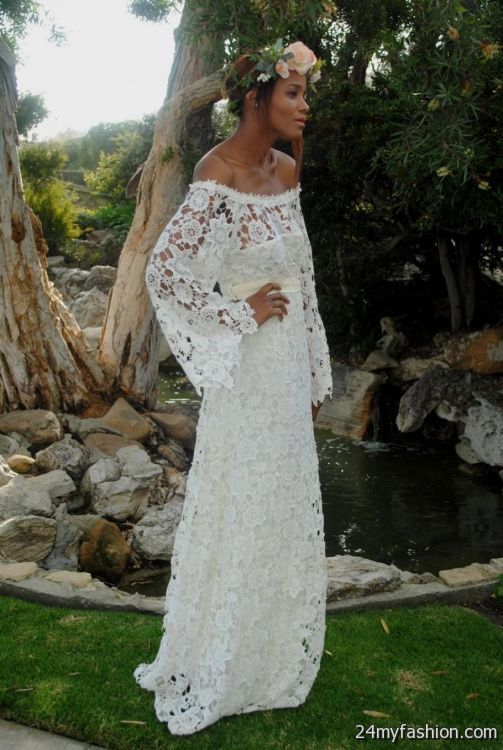 white lace maxi dress with sleeves 2018-2019