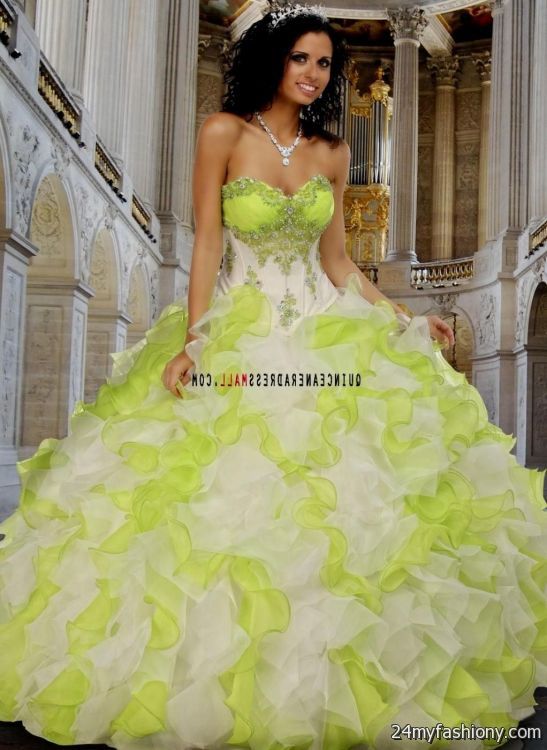 lime green and white quinceanera dresses looks - B2B Fashion
