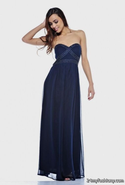 navy blue strapless maxi dress looks | B2B Fashion