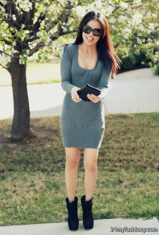 sweater dress with short boots
