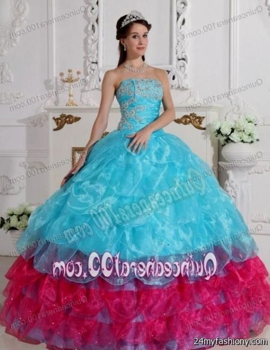 dark pink and blue quinceanera dresses looks - B2B Fashion