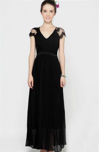 black dress with lace cap sleeves 2017-2018