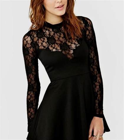 black lace dress with sleeves 2017-2018