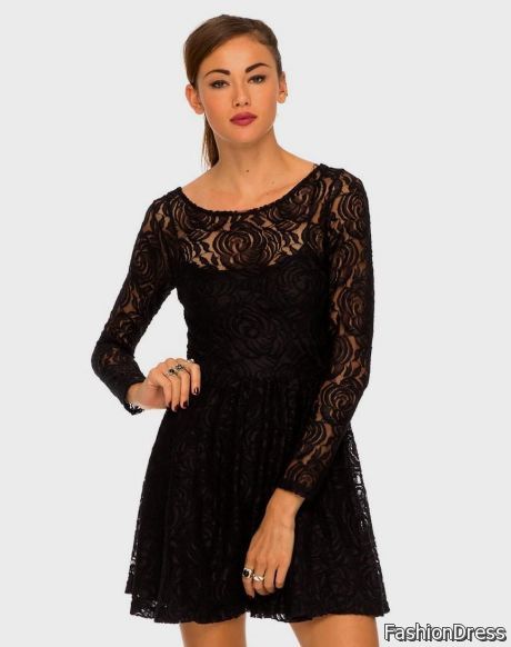 black lace sleeve dress 2017-2018