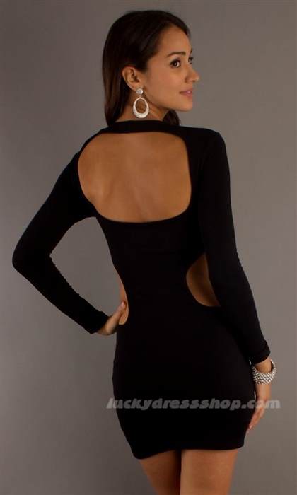 black long sleeve short dresses 2018