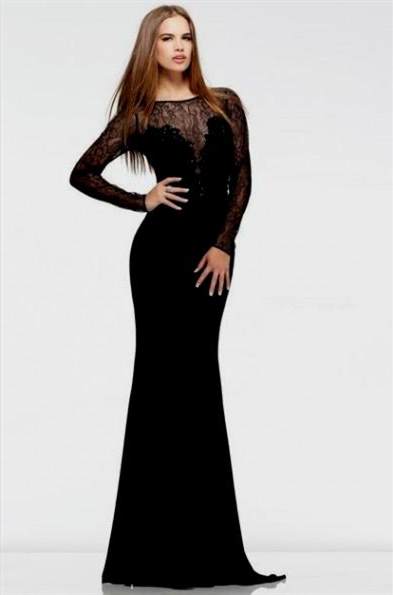 black prom dresses with lace sleeves 2017-2018