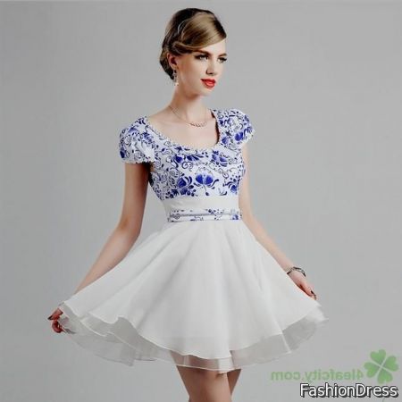 blue and white cocktail dress 2017-2018