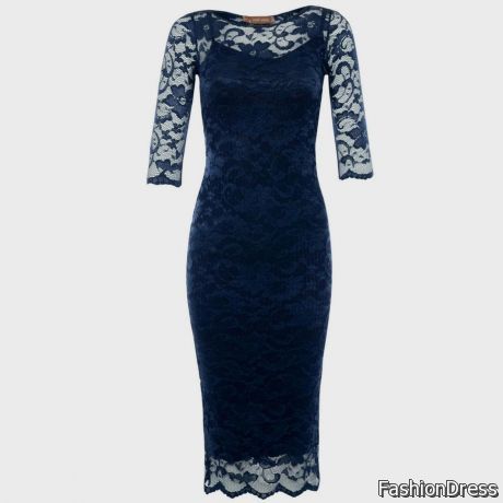 blue lace dress with 3/4 sleeves 2017-2018