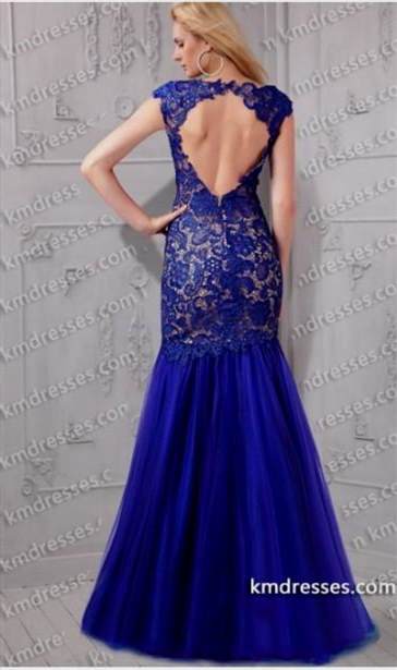 blue lace mermaid prom dress 2017-2018