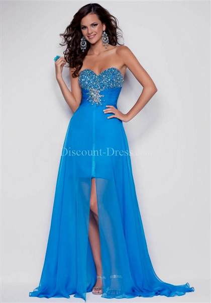 blue prom dress high low 2017-2018