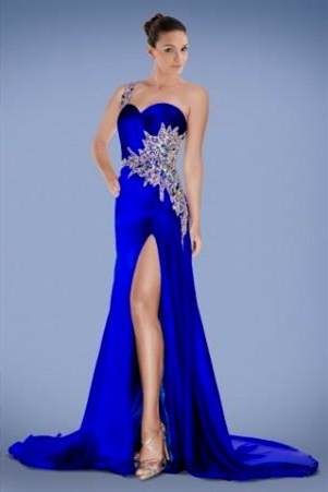 blue prom dresses one shoulder 2017-2018