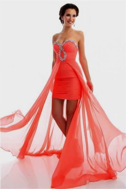 coral and white high low dress 2017-2018