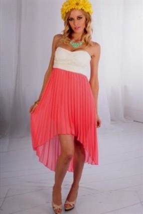 coral and white high low dress 2017-2018