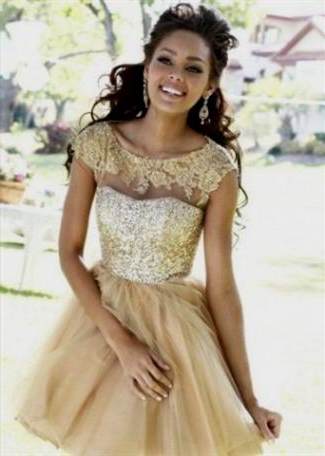 gold short prom dresses with sleeves 2017-2018