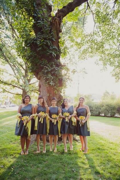 gray and yellow bridesmaid dresses 2018