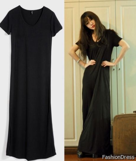 long black dress with short sleeves 2017-2018
