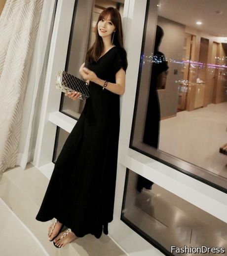long black dress with short sleeves 2017-2018
