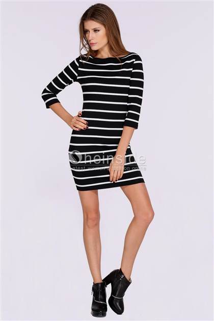 long sleeve black and white striped bodycon dress 2017-2018