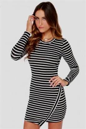 long sleeve black and white striped bodycon dress 2017-2018