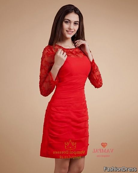 long sleeve short red dresses 2017-2018