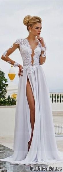 long white lace dress with sleeves 2017-2018