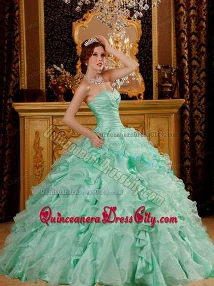 mint green with gold quinceanera dresses 2017-2018