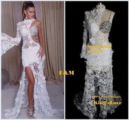 prom dresses lace sleeves white 2018