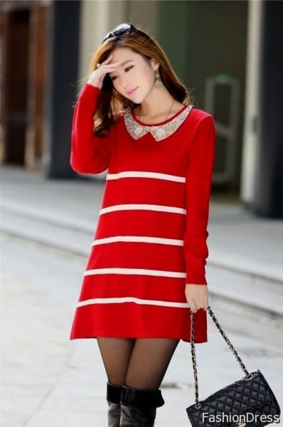 red and white striped sweater dress 2017-2018