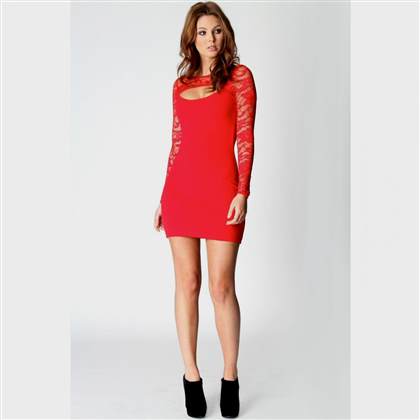 red bodycon dress with sleeves 2017-2018