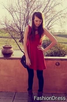 red dress black tights boots 2017-2018