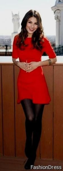 red dress black tights boots 2017-2018