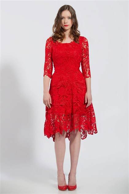 red lace dress with sleeves 2017-2018