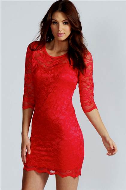 red lace dress with sleeves 2017-2018