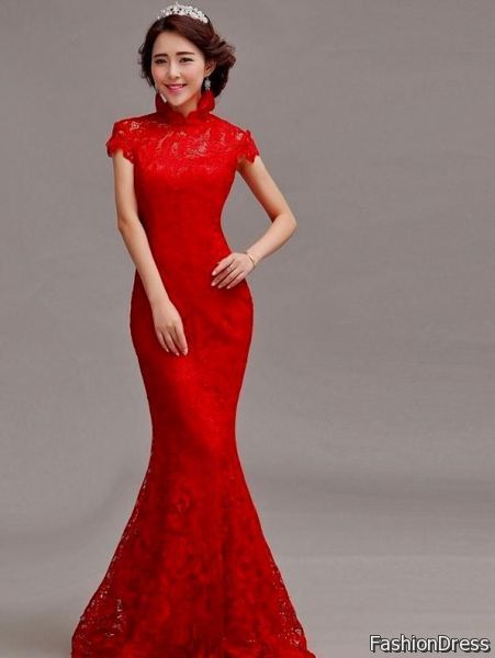 red lace mermaid dresses 2017-2018
