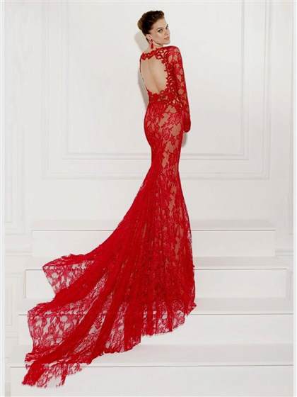 red lace mermaid prom dresses 2017-2018