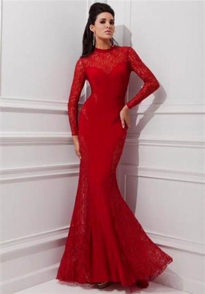 red long sleeve mermaid prom dress 2018