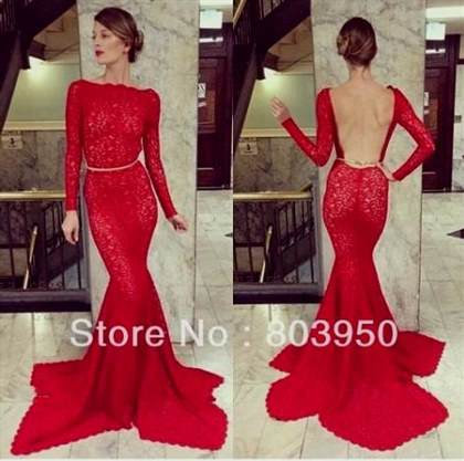 red long sleeve mermaid prom dress 2018