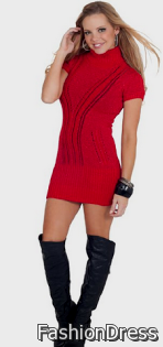red sweater dress with boots 2017-2018