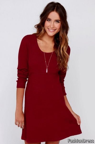 red sweater dress with boots 2017-2018
