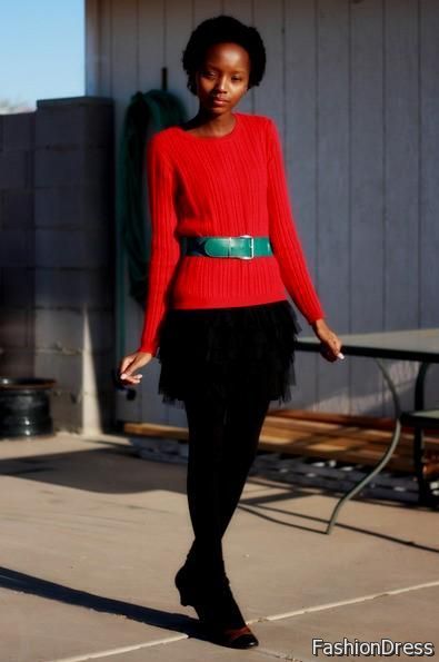 red sweater dress with leggings 2017-2018