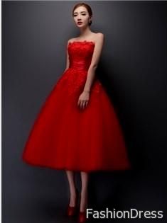 red tea length prom dresses 2017-2018