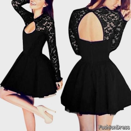 short black lace dress open back 2017-2018