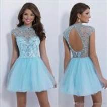 short blue prom dress with sleeves 2018