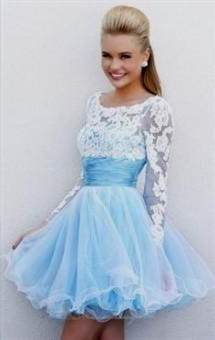 short blue prom dress with sleeves 2018