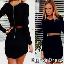 short tight black dress with long sleeves 2017-2018