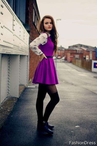 skater dress with tights and boots 2017-2018